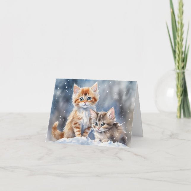 Tarjeta De Agradecimiento Cute Kitten Xmas Card (Anverso)