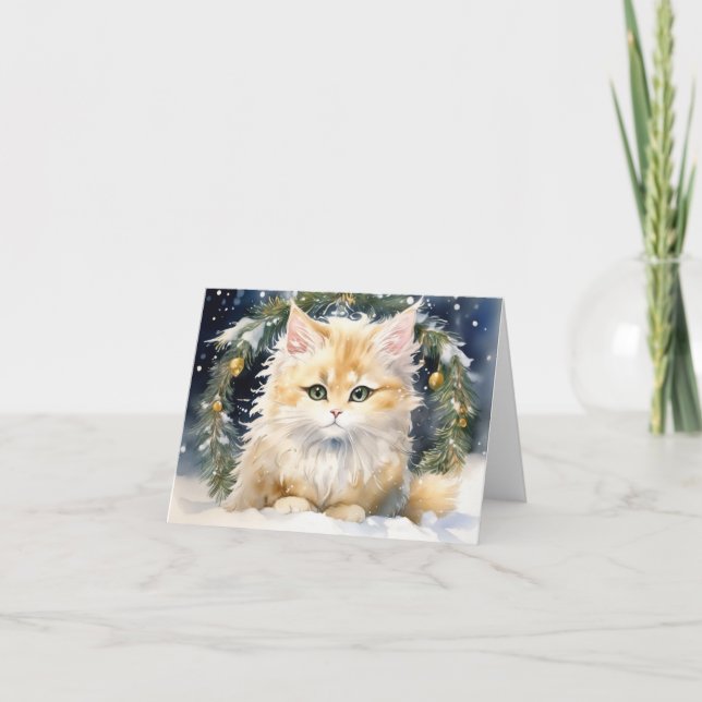 Tarjeta De Agradecimiento Cute Kitten Xmas Card (Anverso)