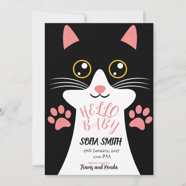 Tarjeta De Agradecimiento Cute Kitty Baby Arrival Announcement (Anverso)