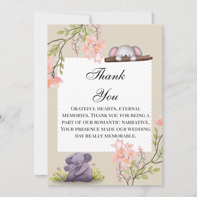 Tarjeta De Agradecimiento Cute Koala Wedding Thank You Card – Grateful Heart (Anverso)
