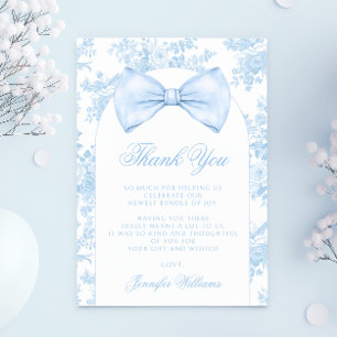 Tarjeta De Agradecimiento Cute Lazo Azul Francés Boho Baño de Bebé Niño