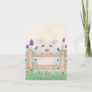 Tarjeta De Agradecimiento Cute lechón en una cerca