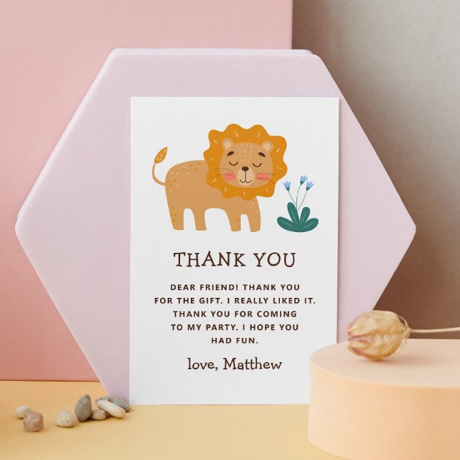 Tarjeta De Agradecimiento Cute León | Cumpleaños infantil de animales de la  (Subido por el creador)