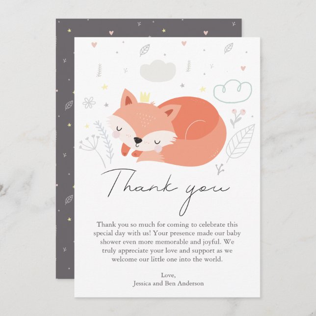 Tarjeta De Agradecimiento Cute Little Fox Baby Shower (Anverso / Reverso)