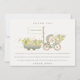 Tarjeta De Agradecimiento Cute local Hedgehog Flora Bike Baby Shower