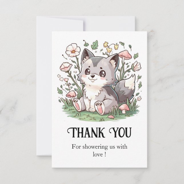 Tarjeta De Agradecimiento Cute Lovely Wolf Baby Shower (Anverso)