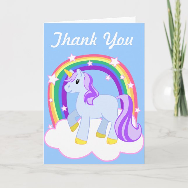 Tarjeta De Agradecimiento Cute Magical Unicorn con arcoiris (¡Personalizable (Anverso)