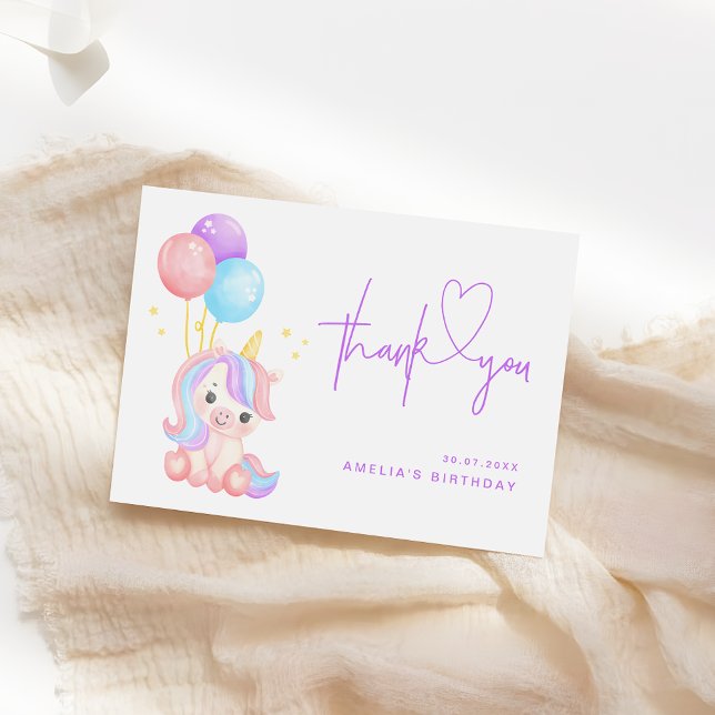 Tarjeta De Agradecimiento Cute Magical Unicorn Purple Girls Birthday (Subido por el creador)