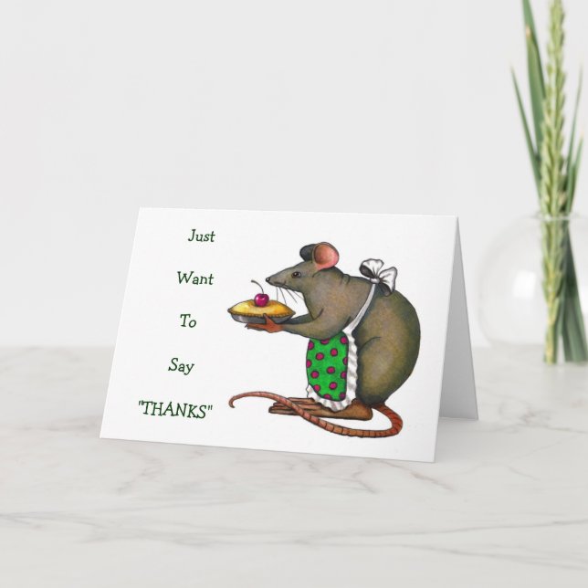 Tarjeta De Agradecimiento Cute Mama Rat With Pie: Dibujo: Gracias (Anverso)