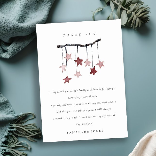 Tarjeta De Agradecimiento Cute Minimal Star Mobile Rubor Pink Baby Shower (Subido por el creador)