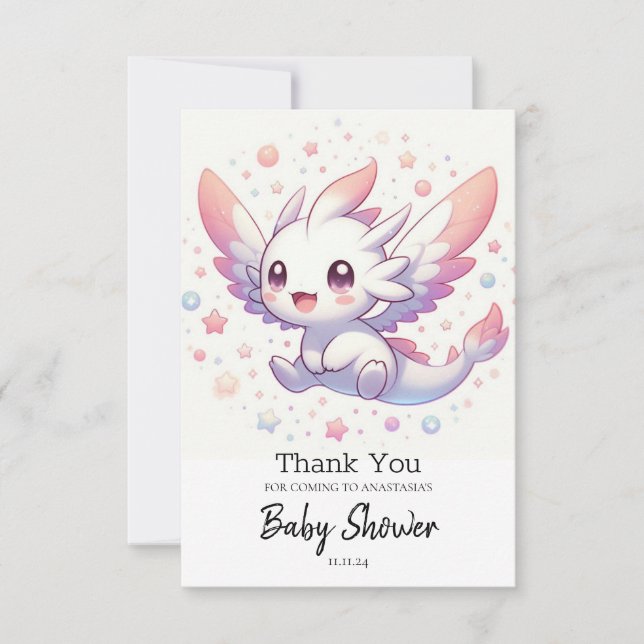 Tarjeta De Agradecimiento Cute Mithical Dragon Baby Shower (Anverso)