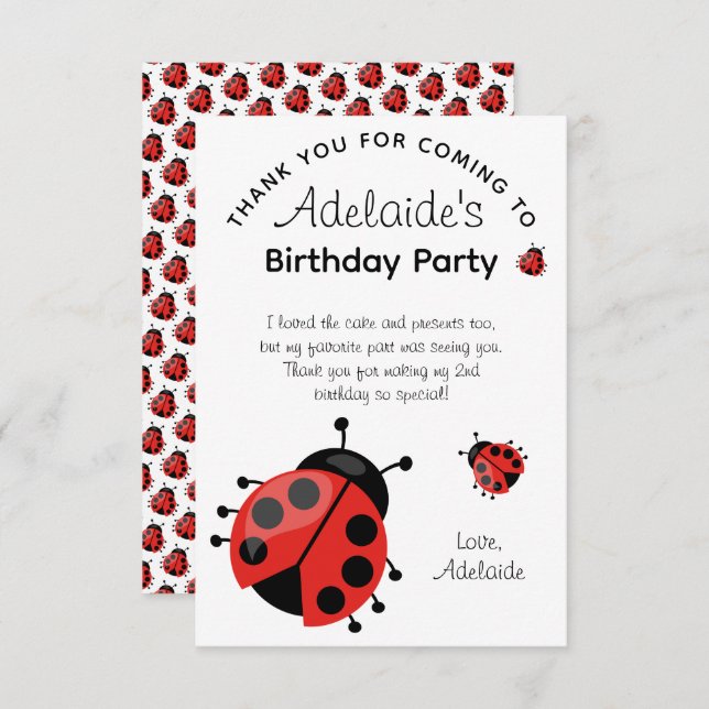 Tarjeta De Agradecimiento Cute moderno fiesta de cumpleaños de Red Ladybug G (Anverso / Reverso)