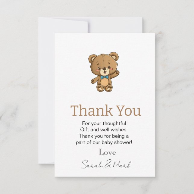 Tarjeta De Agradecimiento Cute moderno Teddy Bear Baby Shower (Anverso)