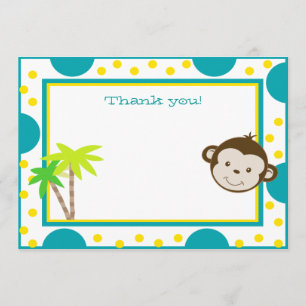 Tarjeta De Agradecimiento Cute Mono Aqua Yellow Dot Birthday Gracias
