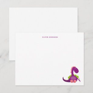 Tarjeta De Agradecimiento Cute morado de los niños de los dinosaurios gracia