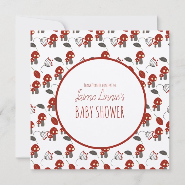 Tarjeta De Agradecimiento Cute Mushroom Baby Shower Garden Forest Gracias (Anverso)