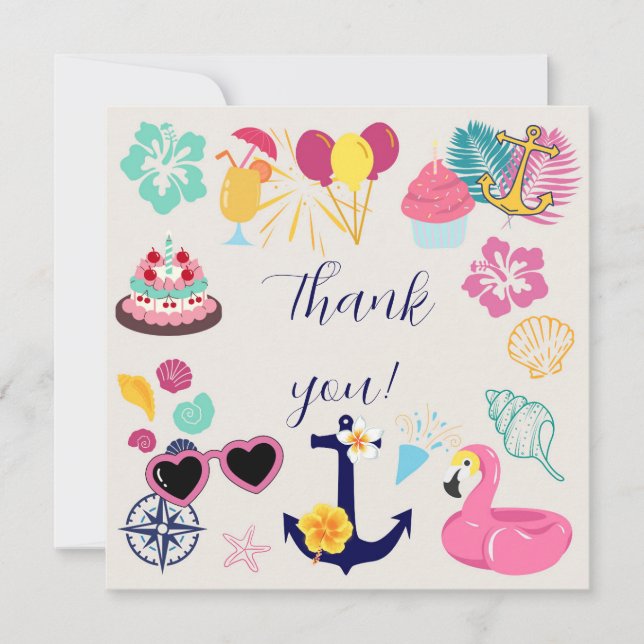 Tarjeta De Agradecimiento   Cute Nautical Birthday Thank You Card (Anverso)