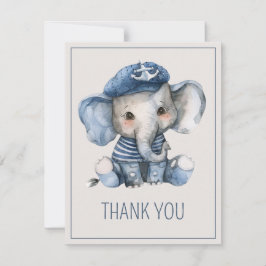 Tarjeta De Agradecimiento Cute Nautical Blue Baby Elephant Baby Shower