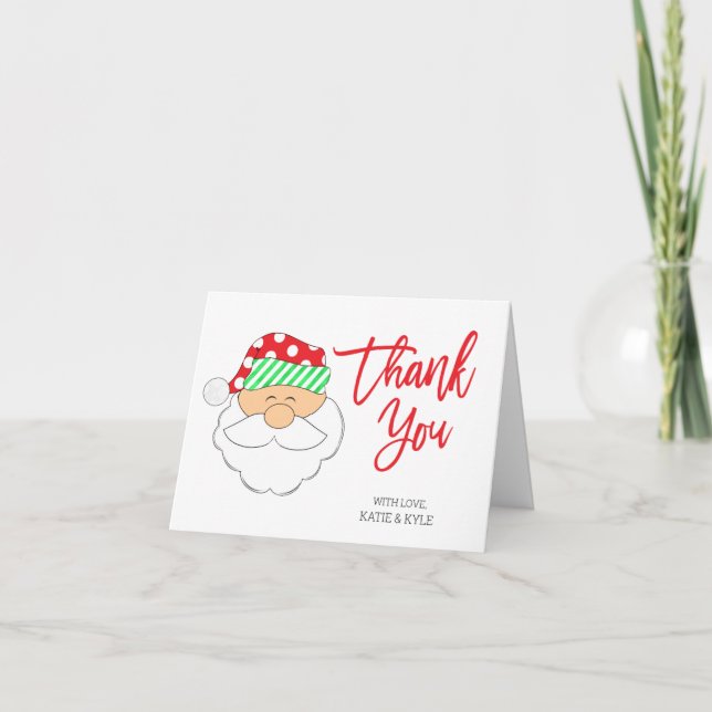 Tarjeta De Agradecimiento Cute Navidades de Papá Noel plegados Gracias Carta (Anverso)