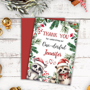 Tarjeta De Agradecimiento Cute Navidades de Raccoon 1° Cumpleaños Gracias Ta