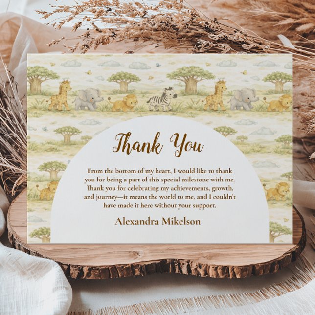 Tarjeta De Agradecimiento Cute Neutral Safari Animals First Birthday (Subido por el creador)