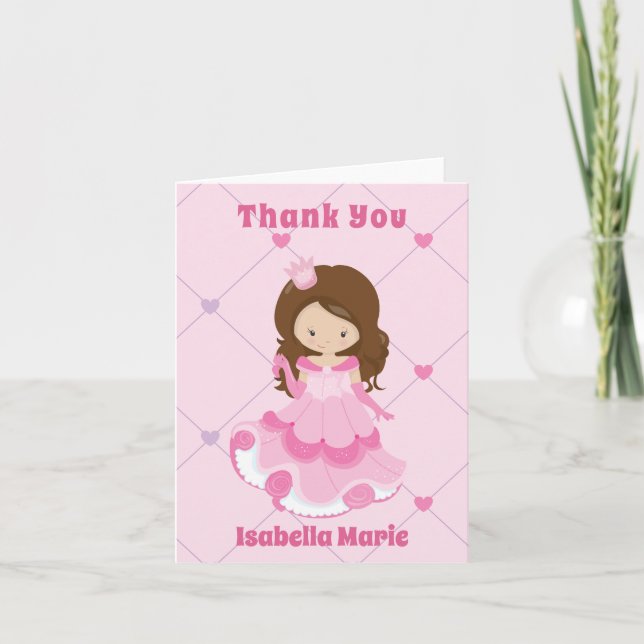 Tarjeta De Agradecimiento Cute Niña Princesa Rosa Personalizado Niños (Anverso)