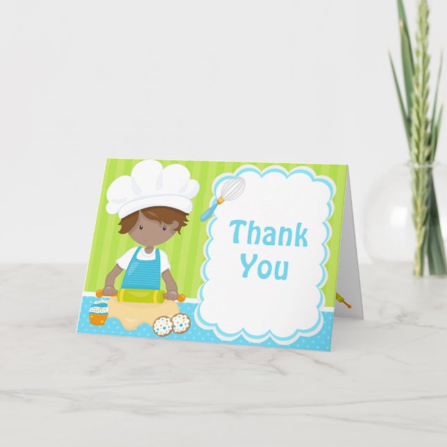 Tarjeta De Agradecimiento Cute niño afroamericano haciendo fiesta de cumplea (Anverso)