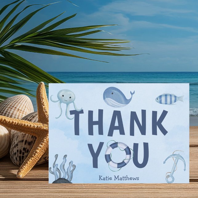 Tarjeta De Agradecimiento Cute Ocean Animals Coastal Baby Shower (Subido por el creador)