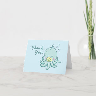 Tarjeta De Agradecimiento Cute Octopus Baby Shower Kawaii Gracias