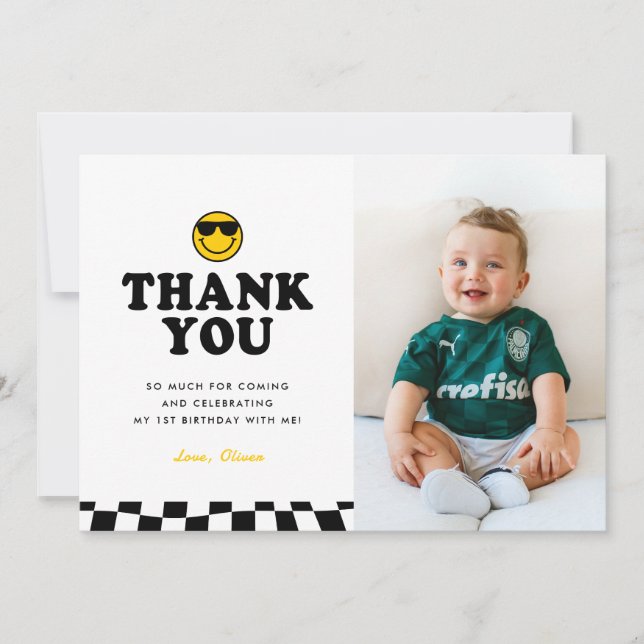 Tarjeta De Agradecimiento Cute One Guay Dude Happy Photo Boy Primer cumpleañ (Anverso)