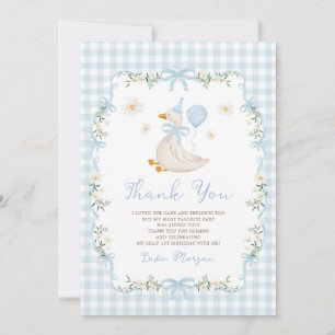Tarjeta De Agradecimiento Cute One Silly Goose Lazo Azul Primer Cumpleaños