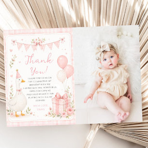 Tarjeta De Agradecimiento Cute One Silly Goose Lazo Rosa Cumpleaños 1 Foto