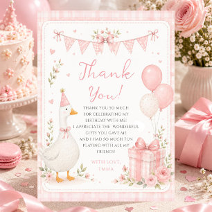 Tarjeta De Agradecimiento Cute One Silly Goose Lazo Rosa Niña Cumpleaños 1
