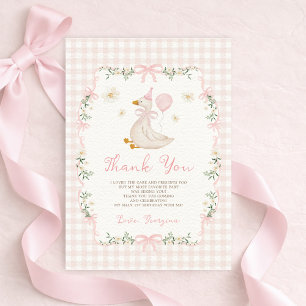 Tarjeta De Agradecimiento Cute One Silly Goose Pink Bow Girl Cumpleaños