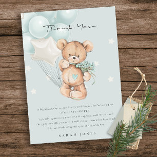 Tarjeta De Agradecimiento Cute Oso Azul Oso Apenas Espera Globo Baby Shower