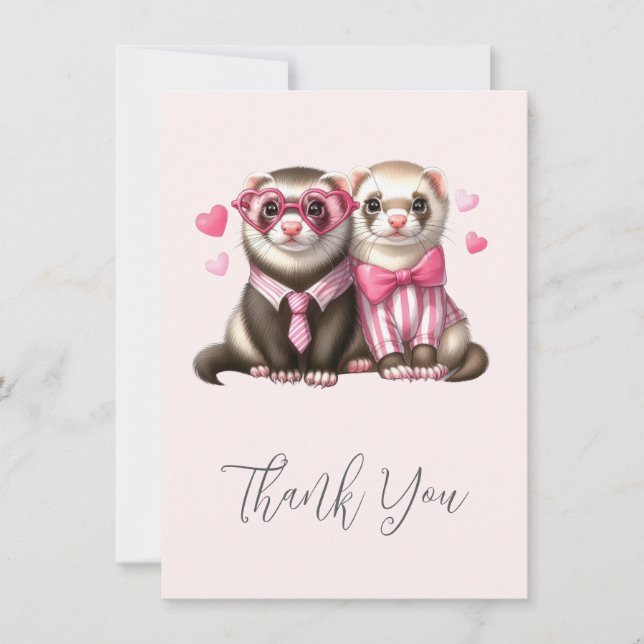 Tarjeta De Agradecimiento Cute Otter Couple in Love Gracias (Anverso)