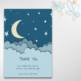 Tarjeta De Agradecimiento Cute Over the Moon Dark Blue Gracias Baby Shower