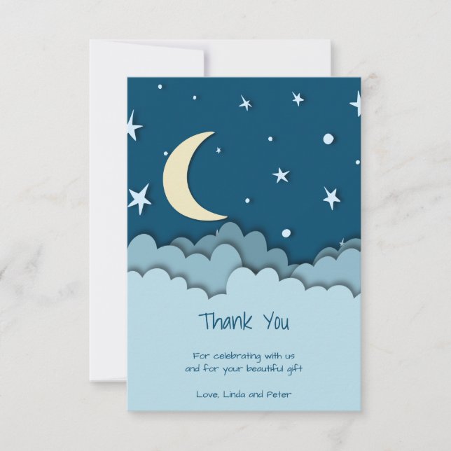 Tarjeta De Agradecimiento Cute Over the Moon Dark Blue Gracias Baby Shower (Anverso)