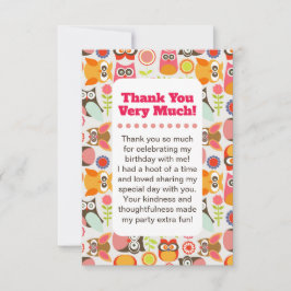 Tarjeta De Agradecimiento Cute Owl Birthday Thank you card