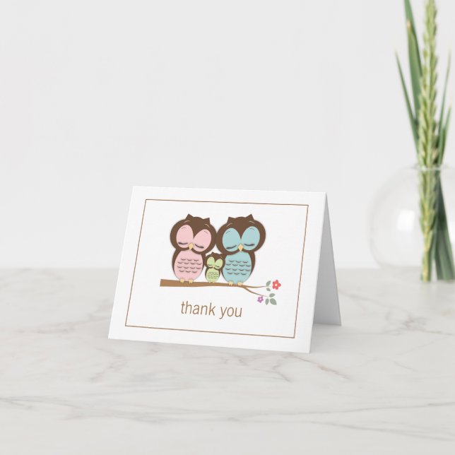 Tarjeta De Agradecimiento Cute Owl Family Couple Thank You Note Card (Anverso)