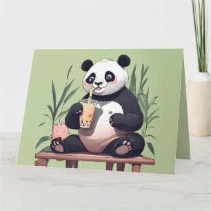 Tarjeta De Agradecimiento Cute Panda bebiendo té de burbujas, té de boba