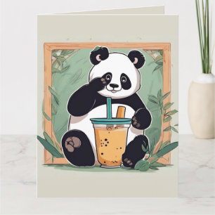 Tarjeta De Agradecimiento Cute Panda bebiendo té de burbujas, té de boba