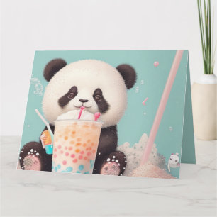 Tarjeta De Agradecimiento Cute Panda bebiendo té de burbujas, té de boba