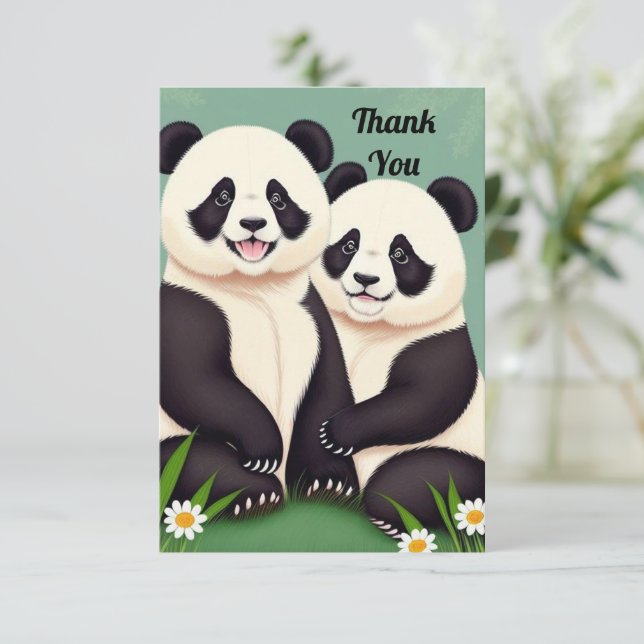 Tarjeta De Agradecimiento Cute Panda Couple (Anverso de pie)