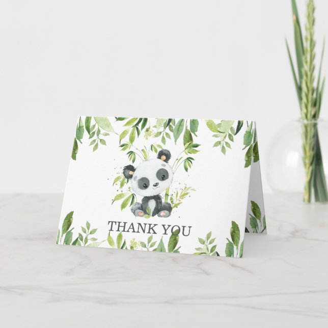 Tarjeta De Agradecimiento Cute Panda Greenery Baby Shower Género neutro (Anverso)