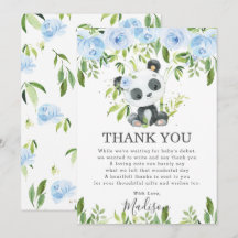 Cute Panda Light Blue Floral Greeneration Baby Sho