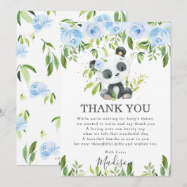 Tarjeta De Agradecimiento Cute Panda Light Blue Floral Greeneration Baby Sho