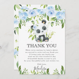 Tarjeta De Agradecimiento Cute Panda Light Blue Floral Greeneration Baby Sho