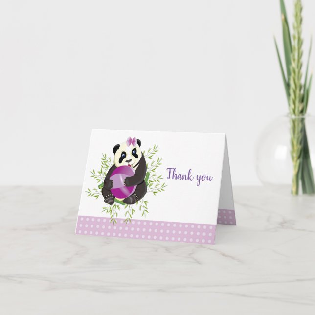 Tarjeta De Agradecimiento Cute Panda Oso Rubor puntos rosados Baby Shower Gr (Anverso)