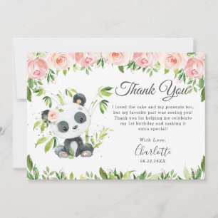 Tarjeta De Agradecimiento Cute Panda Pink Floral Greeneration Fiesta de cump
